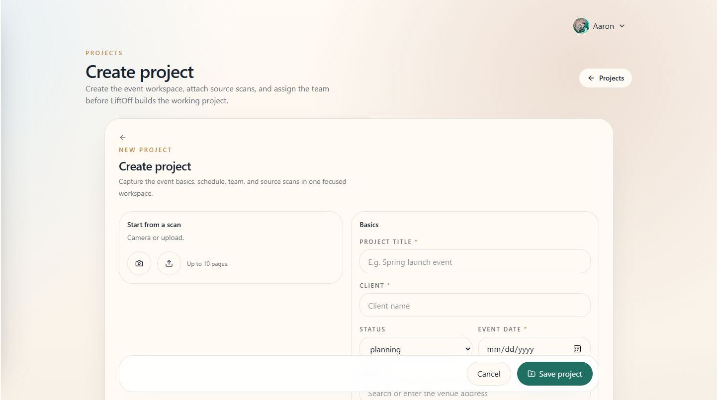 Create project form