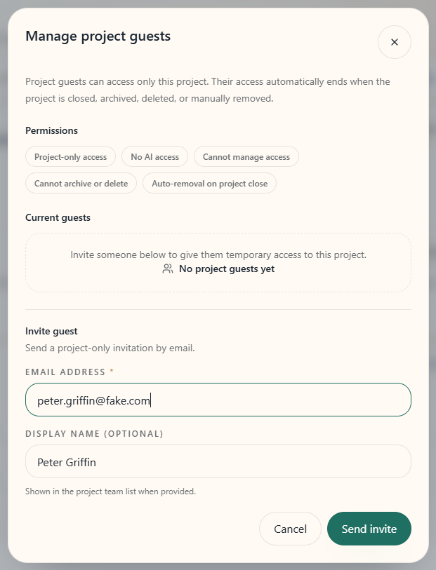 Project guest invite