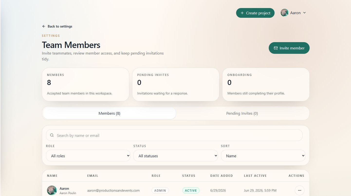 Team members settings