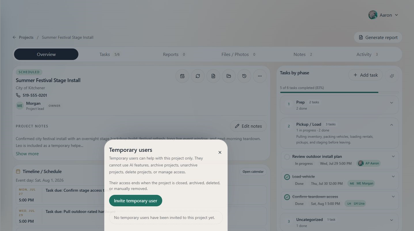 Manage project guests dialog